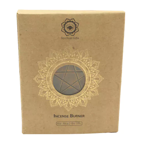 Mango Wood Incense Burner Brass Pentagram 10 cm - Afbeelding 3