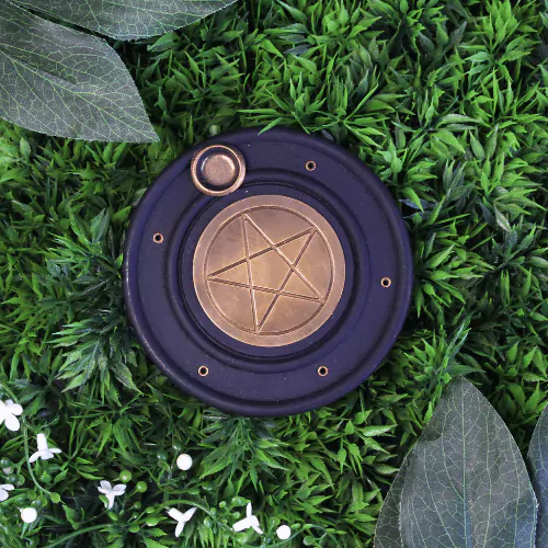 Mango Wood Incense Burner Brass Pentagram 10 cm - Afbeelding 2
