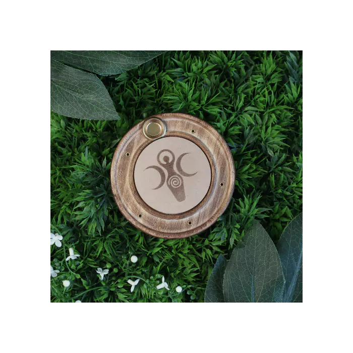 Wooden Incense Burner Crescent Moons & Spiral 10 cm - Afbeelding 2