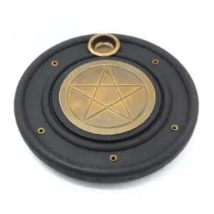 Mango Wood Incense Burner Brass Pentagram 10 cm