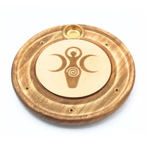 Wooden Incense Burner Crescent Moons & Spiral 10 cm